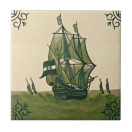 Carreau En Céramique Antique Minton Hollins Delft Boat Tile #3 Repro
