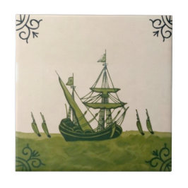 Carreau En Céramique Antique Minton Hollins Delft Boat Tile #4 Repro