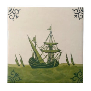 Carreau En Céramique Antique Minton Hollins Delft Boat Tile #4 Repro