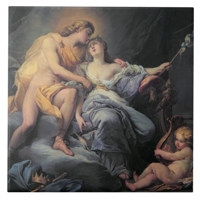 Carreau En Céramique Apollo caressant la nymphe Leucothea (huile sur le (Devant)