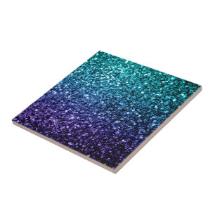 Carreau En Céramique Aqua bleu ombré faux paillettes scintillent