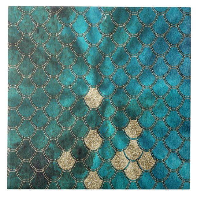 Carreau En Céramique Aqua Mermaidscales vert avec des parties (Devant)