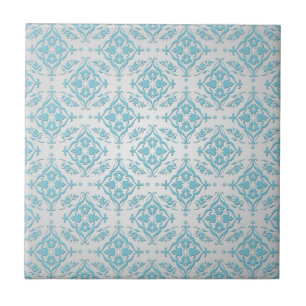 Carreau En Céramique Aqua Turquoise Blue et Silver Damask