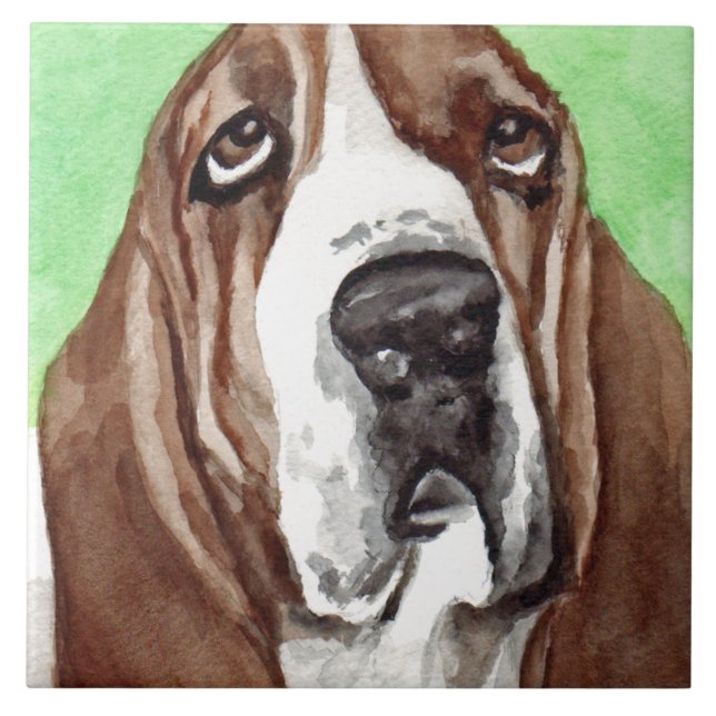 Carreau En Céramique Aquarelle Basset (Devant)