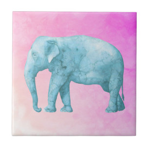Carreau En Céramique Aquarelle bleu clair éléphant sur Arrière - plan r
