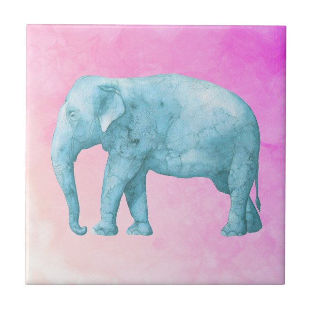 Carreau En Céramique Aquarelle bleu clair éléphant sur Arrière - plan r (Devant)
