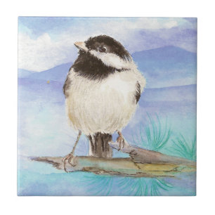 Carreau En Céramique Aquarelle Chickadee Cute Little Bird Art