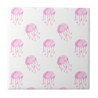 Carreau En Céramique aquarelle couleur rose méduse conception de plage
