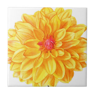Carreau En Céramique Aquarelle Dahlia jaune
