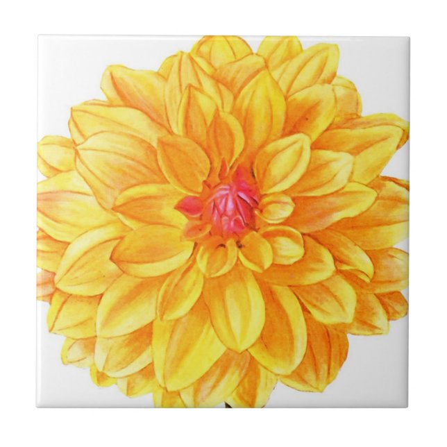 Carreau En Céramique Aquarelle Dahlia jaune (Devant)