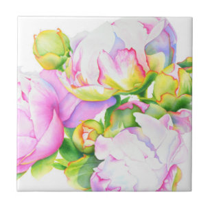 Carreau En Céramique Aquarelle florale classique et élégante de pivoine