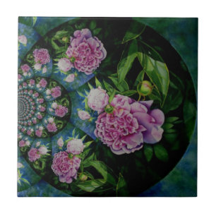 Carreau En Céramique Aquarelle florale de pivoine rose blanc