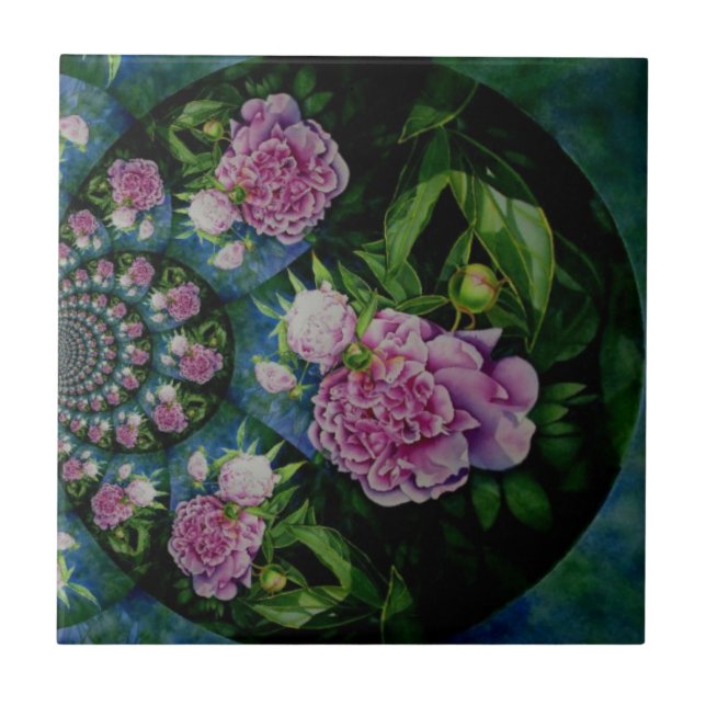 Carreau En Céramique Aquarelle florale de pivoine rose blanc (Devant)
