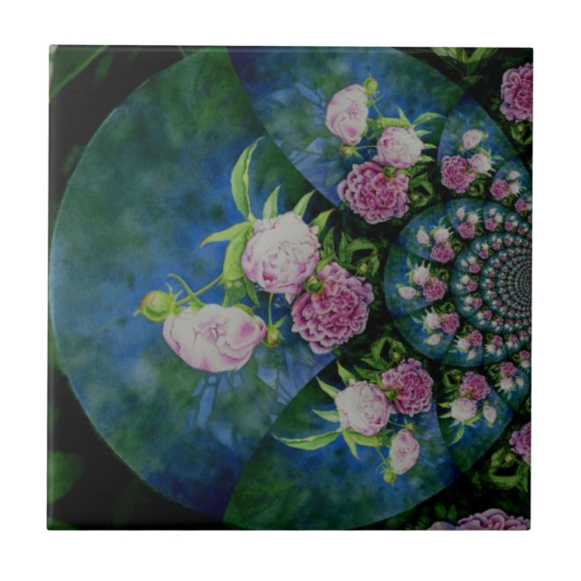 Carreau En Céramique Aquarelle florale de pivoine rose blanc (Devant)