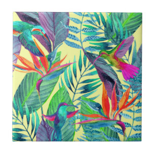 Carreau En Céramique Aquarelle Humminbirds dans la jungle