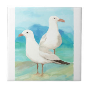 Carreau En Céramique Aquarelle Mouettes Gull Beach Oiseaux Art