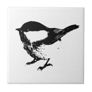 Carreau En Céramique Aquarelle Noir Blanc Bécasseau Oiseau Faune Art