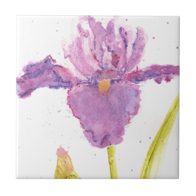 Carreau En Céramique Aquarelle pourpre d'iris (Devant)