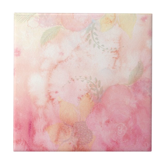 Carreau En Céramique Aquarelle rose Arrière - plan floral (Devant)