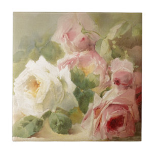 Carreau En Céramique Aquarelle rose victorienne vintage