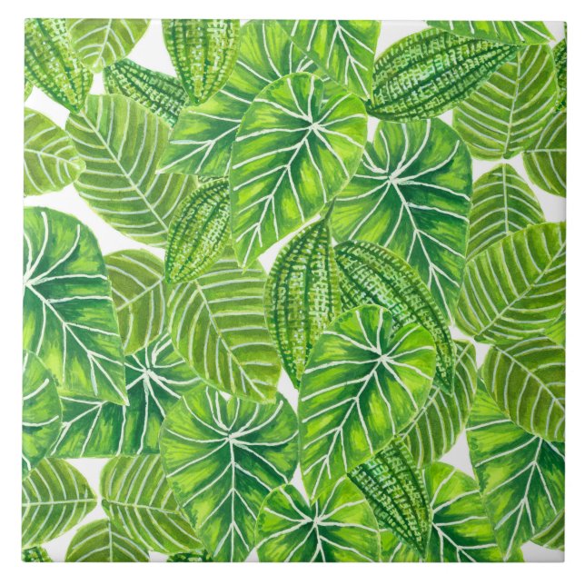 Carreau En Céramique Aquarelle tropicale feuille design motif (Devant)