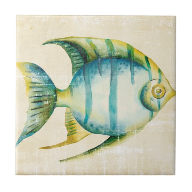 Carreau En Céramique Aquarium bleu et jaune Poisson (Devant)