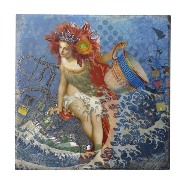 Carreau En Céramique Aquarius Mermaid Bleu gothique (Devant)