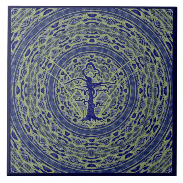 Carreau En Céramique Arbre bleu Abstrait ancien filaire style 5 (Devant)