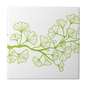 Carreau En Céramique arbre de ginkgo avec le feuille vert