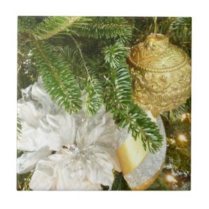 Carreau En Céramique Arbre de Noël I Argent et Or