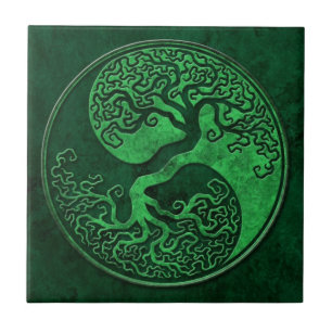 Carreau En Céramique Arbre en pierre vert de Yin Yang