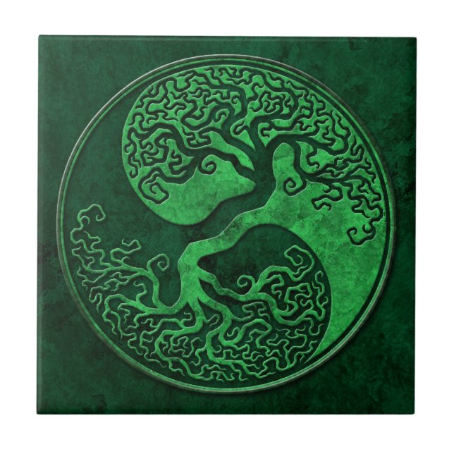 Carreau En Céramique Arbre en pierre vert de Yin Yang (Devant)