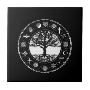 Carreau En Céramique Arbre noir et blanc de religions du monde