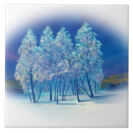 Carreau En Céramique Arbres à sapins d'hiver Forêt Abstraite