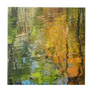 CARREAU EN CÉRAMIQUE "ARBRES DE CHUTE REFLÉTÉS DANS L'EAU " TILE/TRIVET