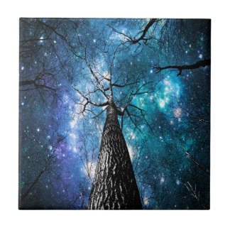 Carreau En Céramique Arbres noirs tombant des étoiles