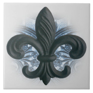 Carreau En Céramique "argent/marine" iron fleur de lis GRAND