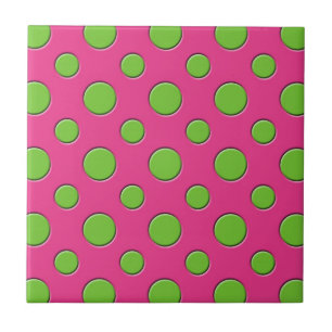 Carreau En Céramique Arrière - plan rose de rétro pois vert génial