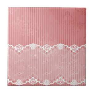 Carreau En Céramique Arrière - plan rose et blanc avec la dentelle