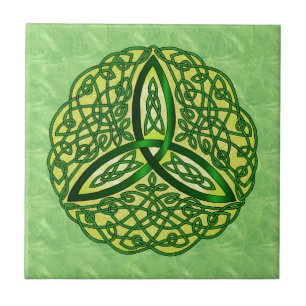 Carreau En Céramique Art Celtique Trinity Knot Green and Gold
