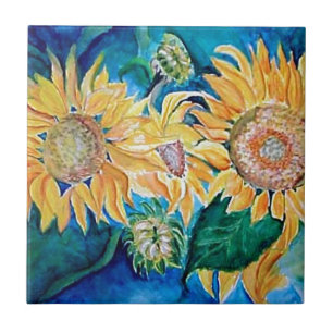 Carreau En Céramique Art d'aquarelle de tournesol