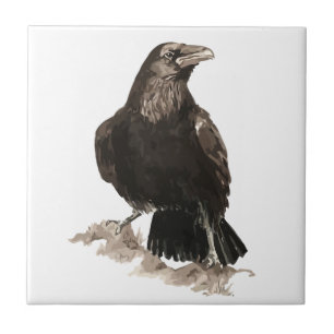 Carreau En Céramique Art de faune d'oiseau de Raven d'aquarelle