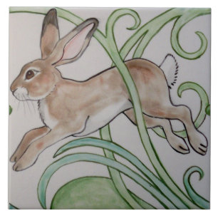 Carreau En Céramique Art Déco Coureur Rabbit Designer Tile Trivet Vert