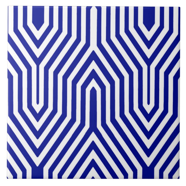 Carreau En Céramique Art déco géométrique - bleu et blanc de cobalt (Devant)