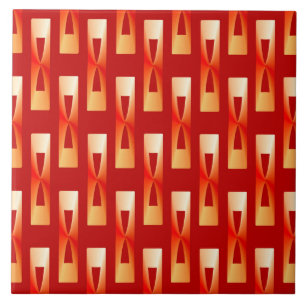 Carreau En Céramique Art Déco Géométrique Métallisé - Rouge et Corail