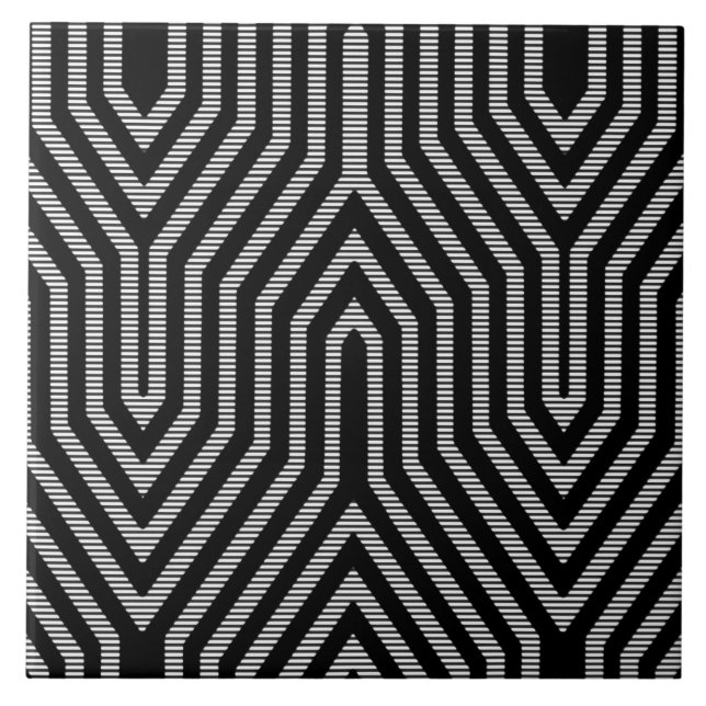 Carreau En Céramique Art Déco géométrique - noir et blanc (Devant)