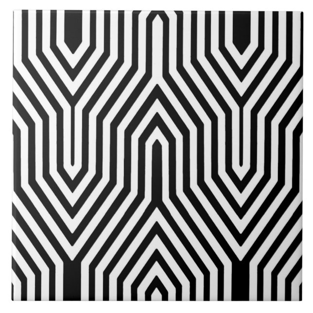 Carreau En Céramique Art Déco géométrique - noir et blanc (Devant)