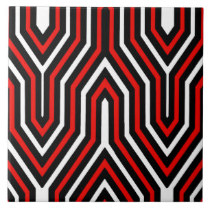 Carreau En Céramique Art Déco géométrique - rouge, noir et blanc