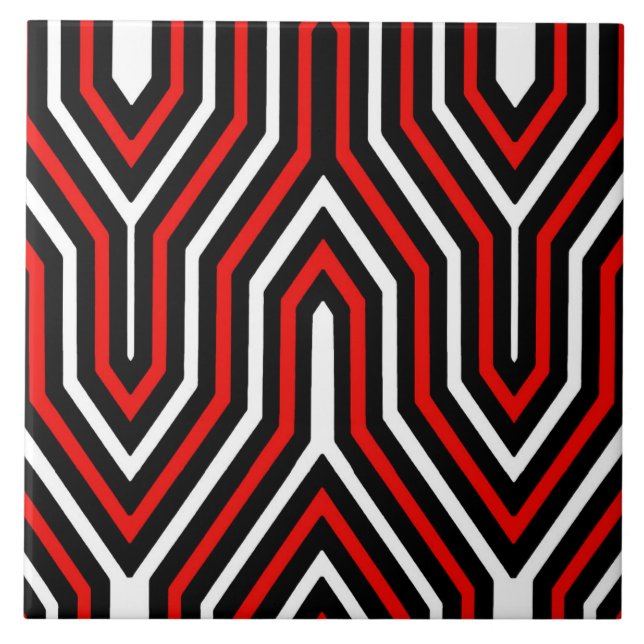 Carreau En Céramique Art Déco géométrique - rouge, noir et blanc (Devant)