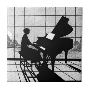 Carreau En Céramique Art Déco silhouette de piano Noir et blanc